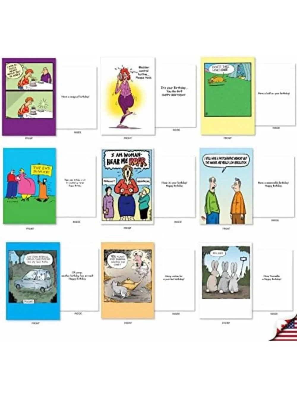 36 Funny Retro Birthday Cards Set with Envelopes - Assorted Humor for All Ages